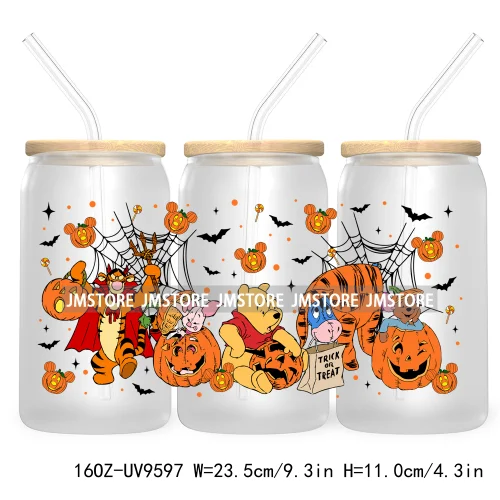 Halloween Cartoon 16OZ UV DTF Cup Wrap Transfer Stickers Custom Labels Waterproof Logo For Libbey Glass Can Pumpkin Season Vibes