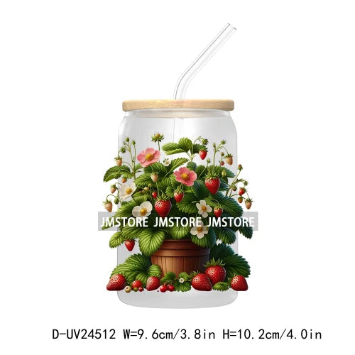 Wild Floral Strawberry With Leaves Fruit UV DTF Transfers Stickers Decals For Libbey Cold Cups Mugs Tumbler Waterproof DIY Craft