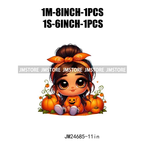 Funny Headband Hispanic Cute Latina Baby Girls Halloween Pumpkin Designs Iron On DTF Heat Press Transfer Stickers For Shirt Bags