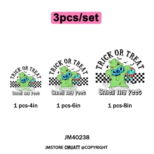 Checkered Trick Or Treat Scary Killer Character Halloween Vibes Iron on DTF Washable Transfer Sticker Ready to Press for Hoodies