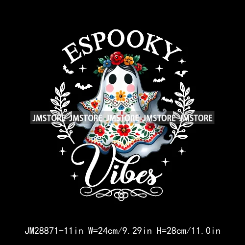 Ghost Espooky Vibes Conchas Llorrona Before Coffee Cafecito Aqui Espantan Halloween Iron On DTF Transfer Stickers For Clothing