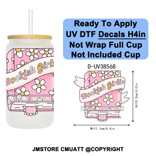 Bookish Positive Quotes Self Care UV DTF Transfer Stickers Decals Ready To Apply Waterproof For 16OZ Libbey Glass Can Tumbler