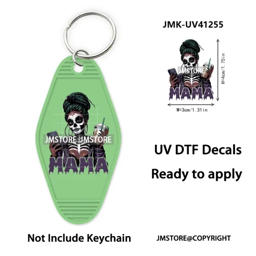 Black Girl Halloween Spooky Horror Mama UV DTF Motel Keychain Wraps Ready To Apply Waterproof High Quality Hotel Keychain Decals