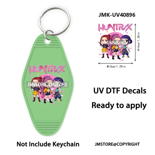 Kpop Demon Inspired Movie Character UV DTF Motel Keychain Decal Ready To Ship Durable Transfer Stickers Print For Hotel Keychain