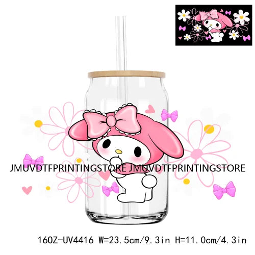 Cute Cartoon Pink Bow Mexican Snacks  UV DTF Sticker For 16OZ Libbey Glass Cup Can Wrap Transfer Sticker Custom Labels DIY Logo