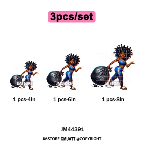 Angry Office African Girl Sassy Moods Housework Mom Iron on Washable DTF Heat Transfer Stickers Ready to Press for T-shirts Bags