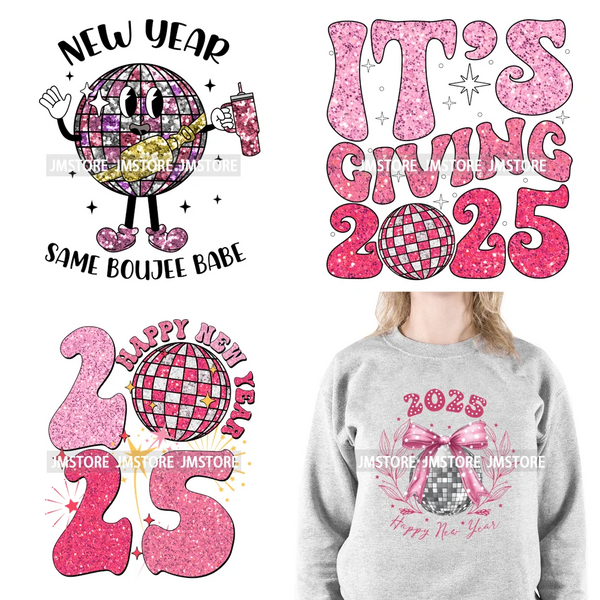 2025 Happy New Year Faux Glitter Holiday 12 New Chapters 365 New Chances Iron On DTF Transfer Sticker Ready To Press For Clothes