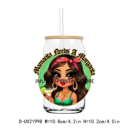 Chibi Latina Mom Sayings UV DTF Transfers Stickers Decals For Libbey Cold Cups Mugs Tumbler Waterproof DIY Craft Mexican Culture