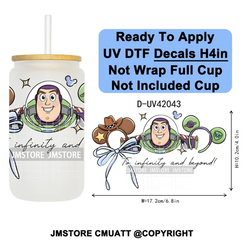 Cartoon Mouse Head Princess Family Vacation UV DTF Decals Ready To Apply Waterproof Transfer Stickers For 16OZ Libbey Glass Can