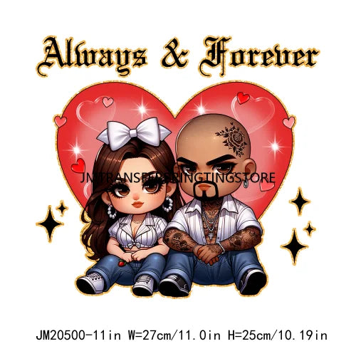 Custom Chicano Cartoon Lover Cholo Sweet Couple Forever Mine Valentines Day DTF Transfers Stickers Ready To Press For Clothes