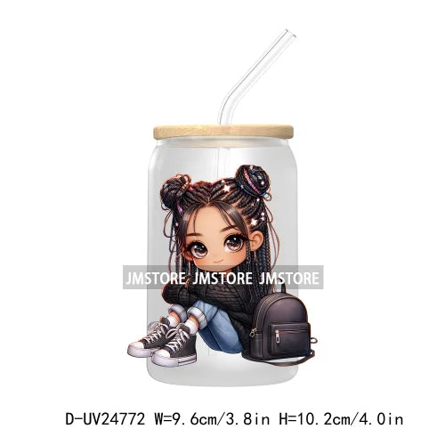 Fashion Chibi Dreadlock Girls UV DTF Transfers Stickers Decals For Libbey Cold Cups Mugs Tumbler Waterproof DIY Craft Black Girl