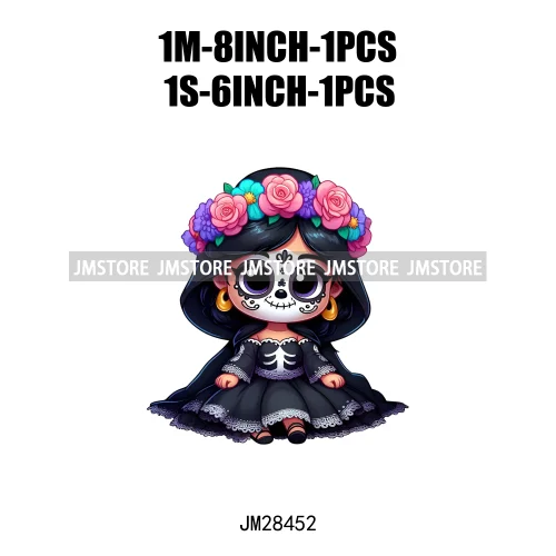 Diy Dia De Los Muertos Sugarskull Calavera Day Of The Dead Catrina Floral Princess Iron On DTF Transfers Stickers For T-shirts