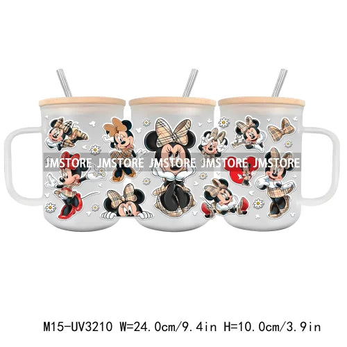 Cartoon Best Friends UV DTF Glass Can Wrap For 15OZ Mug Glass Cup Transfer Stickers DIY Custom Logo Labels Cute Cat Sunflowers