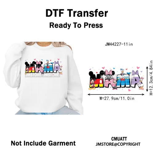 Cartoon Mama Princess Happy Mother's Day Family Vacation Iron on Washable DTF Heat Transfers Stickers Ready to Press for Hoodies