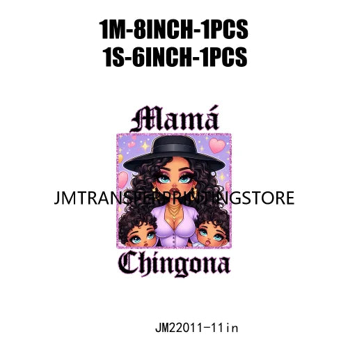 DIY Latina Mama Chingona Chicana Mom Kids Chibi Style Mother's Day Iron On DTF Transfer Stickers Ready To Press For Clothing