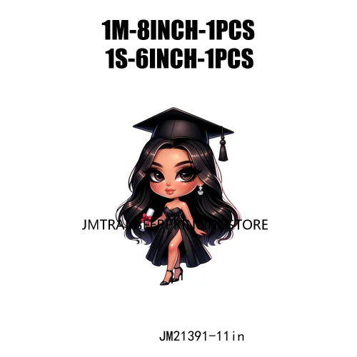 Cool Pretty Chibi Latina College Graduation Girls Educated Diploma Iron On DTF Transfer Stickers Ready To Press For T-shirts