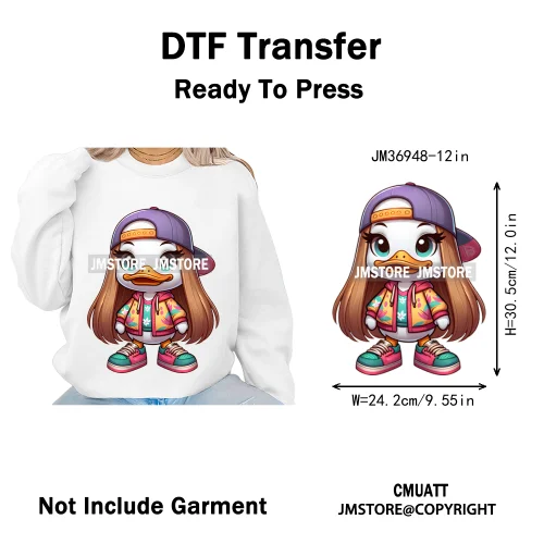 12in Girls Female Teddy Bear Duck Urban Sneakers Animal Washable Iron on DTF Transfers Stickers Ready to Press for T-shirts Bags