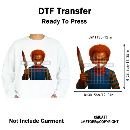 Halloween Spooky Afro Dad Scary Movie Smoking Character Costume Design Iron on DTF Transfer Stickers Ready to Press for Clothing