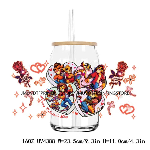 Chicano Cartoon Mouses Couple Valentine 16OZ UV DTF Cup Wrap Transfers Stickers Custom DIY Waterproof Logo For Libbey Glass Can