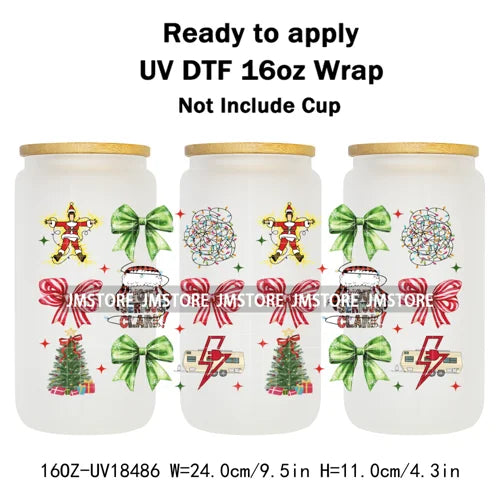 Retro Christmas Movie Character UV DTF Cup Wrap Ready To Apply Transfer Stickers Durable 16OZ Tumbler Wraps For Libbey Glass Can