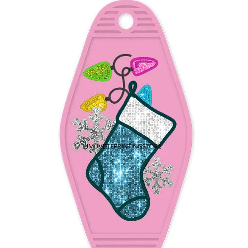 Merry Christmas Faux Glitter Sequins With Red And Green High Quality WaterProof UV DTF Sticker For Motel Hotel Keychain