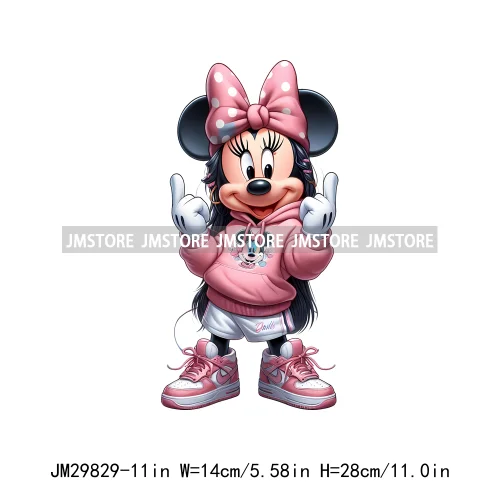 Cute Cartoon Streetwear Animal Girl Characters Thermal Decals Iron On DTF Transfers Stickers Ready To Press For Hoodies