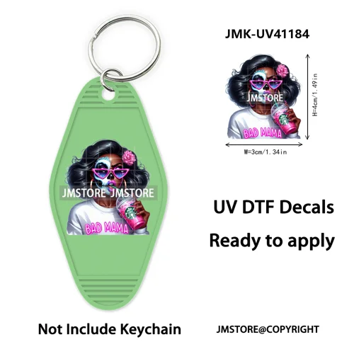 Afro Girl Halloween Skeleton Zombie UV DTF Motel Keychain Decal Ready To Ship Durable Transfer Stickers Print For Hotel Keychain