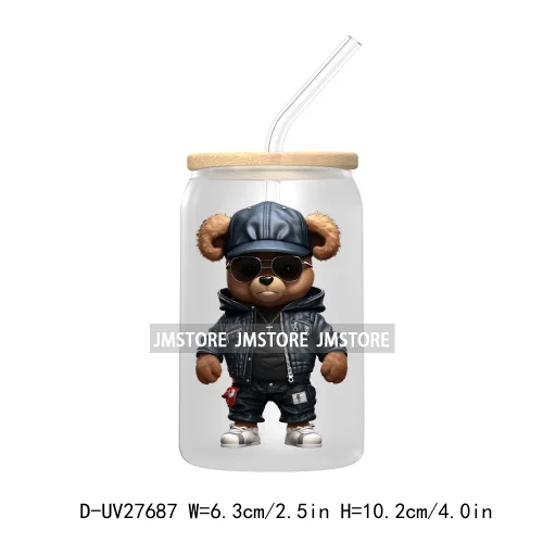 Colorful Urban Streetwear Bear UV DTF Transfer Stickers Decals For Libbey Cold Cups Mugs Tumbler Waterproof Logo Hip Hop Animals