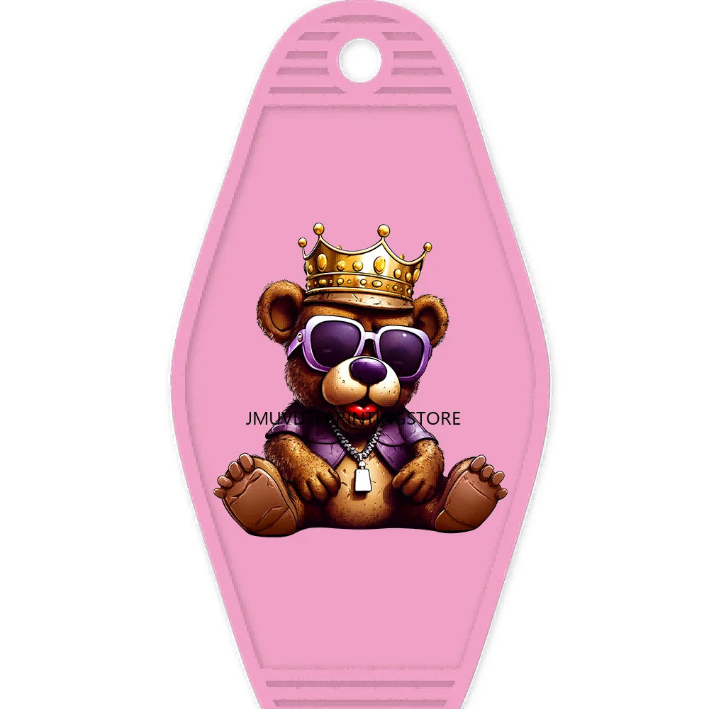 Cute Cat Girl Teddy Bears King High Quality WaterProof UV DTF Sticker For Motel Hotel Keychain Pink Cartoon Animals