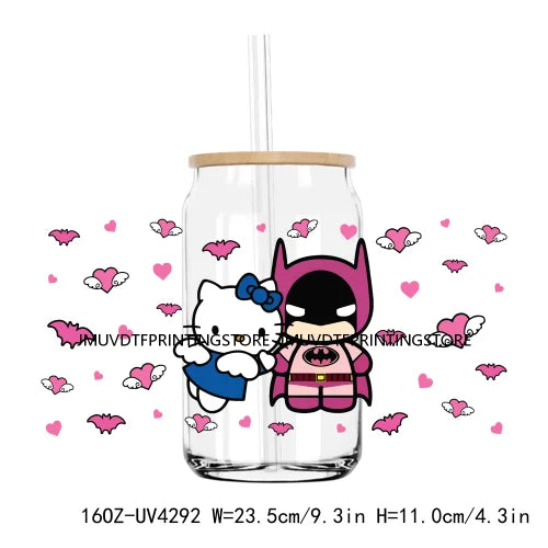 Candy Heart Cartoon Characters Couple UV DTF Sticker For 16OZ Libbey Glass Cup Can Wrap Transfer Sticker Custom Labels DIY Logo