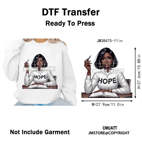 Motivational African Girls Melanin Queen Hope Faith Self Love Printing Iron on DTF Transfer Stickers Ready to Press for Clothing