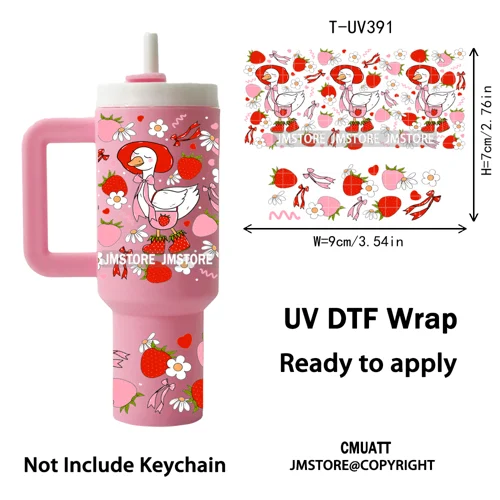 Pink Coquette Bow Goose Daisy Flower UV DTF Mini Tumbler Keychain Wraps Ready To Apply Transfer Stickers Prints Waterproof Decal