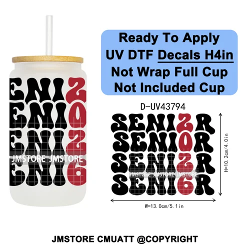 Fresh Class Of 2026 Senior Edition UV DTF Decals Ready To Apply Waterproof Transfer Stickers DIY Craft For 16OZ Libbey Glass Can