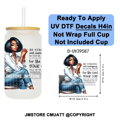 Fashion Girl Praying Black Women UV DTF Decals Ready To Apply Waterproof Transfer Stickers DIY Crafts For 16OZ Libbey Glass Can