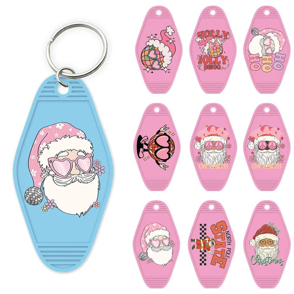 Pink Christmas Santa Claus High Quality WaterProof UV DTF Sticker For Motel Hotel Keychian  Merry Christmas Holiday