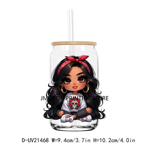 Chibi Cute Chicana Doll With Rose UV DTF Transfers Stickers Decals For Libbey Cold Cups Mugs Tumbler Mexico Waterproof DIY Logo