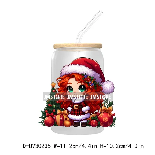 Princess Christmas Cartoon Friends UV DTF Transfer Stickers Decals For Libbey Cold Cups Mugs Tumbler High Quality Xmas Gift Tree