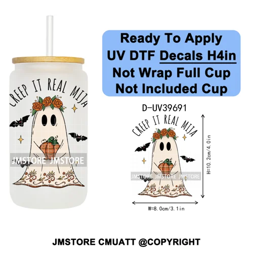 Mexican Conchas Spooky Ghost Concha UV DTF Decals Ready To Apply Waterproof Transfer Stickers Prints For 16OZ Libbey Glass Can