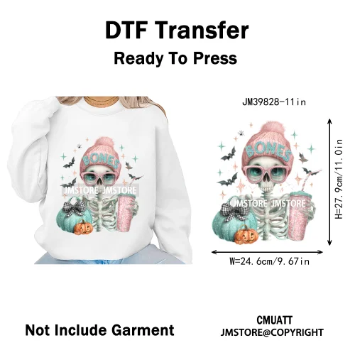Pink Sweater Hat Coffee Girls Ghost Animal Pumpkin Halloween Iron on DTF Washable Transfers Stickers Ready to Press for Textile