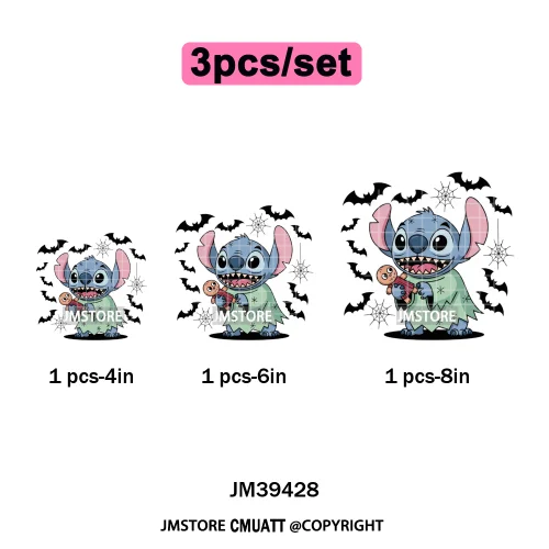 Spooky Vibes Horror Trick Or Treat Cartoon Animal Pumpkin Bats Iron on DTF Washable Transfers Sticker Ready to Press for Hoodies