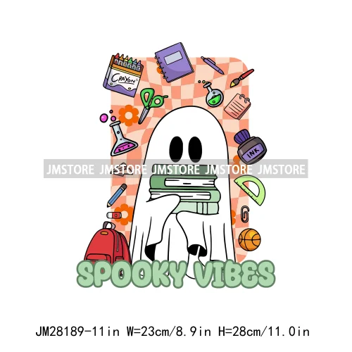 Diy Spooky Ghost Love Reading More Books Good Vibes Halloween Decals DTF Iron On Transfers Stickers Ready To Press For T-shirts