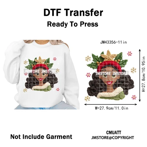 Cute Faux Knitting Yarn Princess Cartoon Character Christmas Holiday Iron on DTF Transfers Stickers Ready to Press for Hoodies