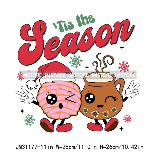 Funny Tis The Season Mexican Chocolate Pink Christmas Pan Dulce Spanish Iron On DTF Transfer Stickers Ready To Press For Clothes