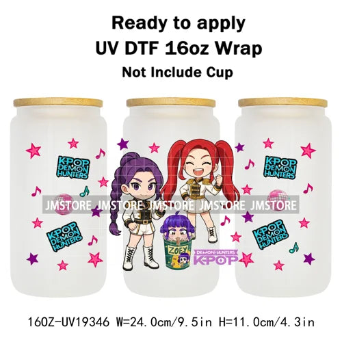 Demon Hunters Kpop Cup Noodle UV DTF Cup Wrap Ready To Apply Transfer Stickers Durable 16OZ Tumbler Wraps For Libbey Glass Can