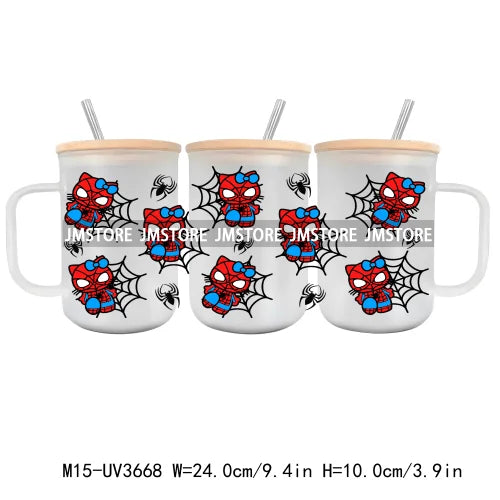 Cartoon Best Friends UV DTF Glass Can Wrap For 15OZ Mug Glass Cup Transfer Stickers DIY Custom Logo Labels Cute Cat Sunflowers