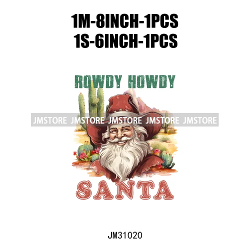 Retro Western Howdy Cowboy Santa Snowmies Cactus Merry Christmas Iron On DTF Transfers Stickers Ready To Press For Clothing