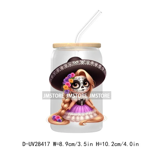 Mexican Little Princess UV DTF Transfer Stickers Decals For Libbey Cold Cups Mugs Tumbler Waterproof Craft Day of the Dead Girls