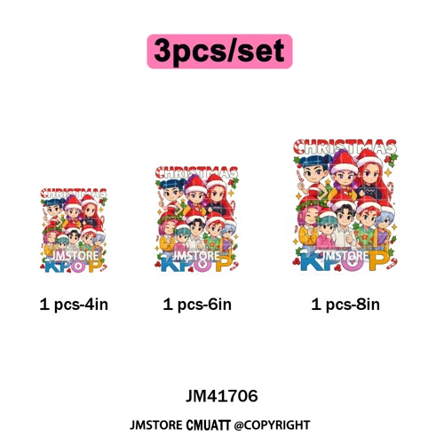 Holly Stars Gifts Happy Kpop Christmas Vibes Winter Holiday Iron on DTF Washable Transfers Stickers Ready to Press for Hoodies