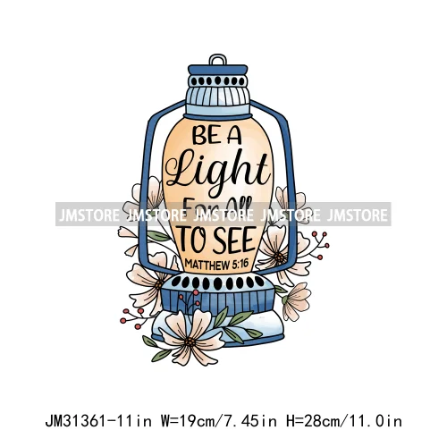 Be The Light Bible Verse Jesus Cross Christ Floral Religious Faith Motivational Spirit Iron On DTF Transfer Stickers For T-shirt