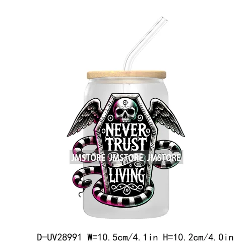 Just Waiting For Halloween UV DTF Transfer Stickers Decals For Libbey Cold Cups Mugs Tumbler Waterproof Craft Horror Killers Bow